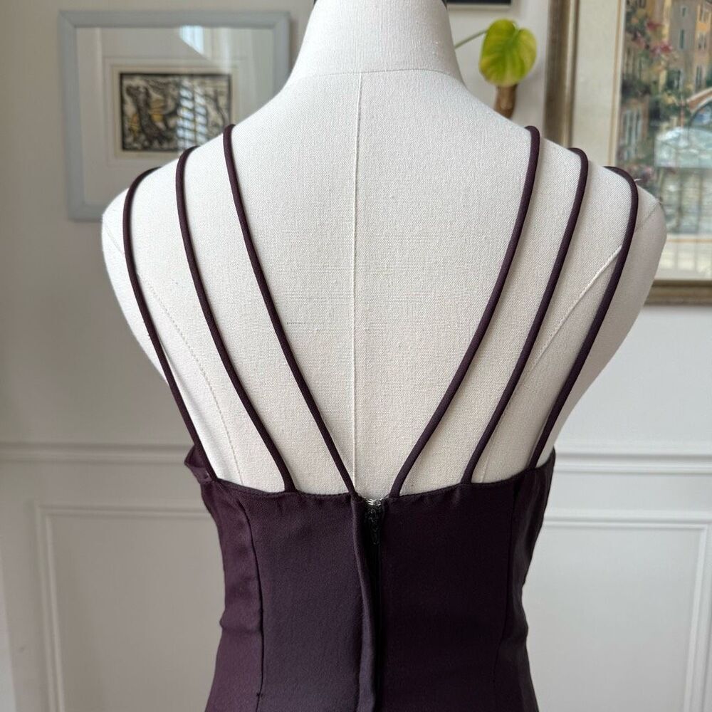 Vintage 80s 90s Purple Black Mesh Beaded Illusion Bodice Formal Gown M - Picture 6 of 9